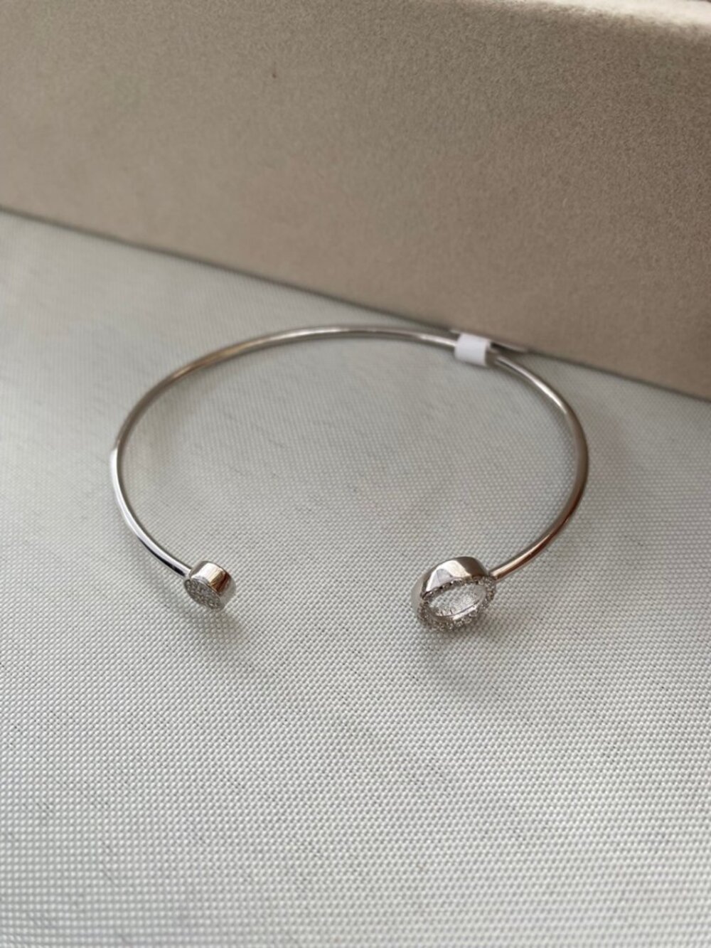 Sterling Silver CZ Open Cuff Bangle Bracelet Circle